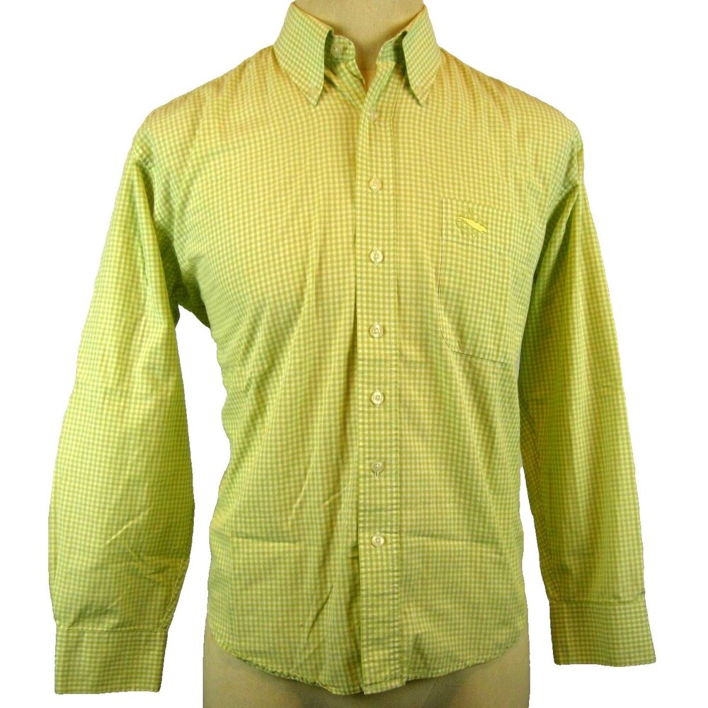 Mens Vntg Nantucket Lime Plaid Cotton LS Casual Shirt w Whale Logo sz Sm